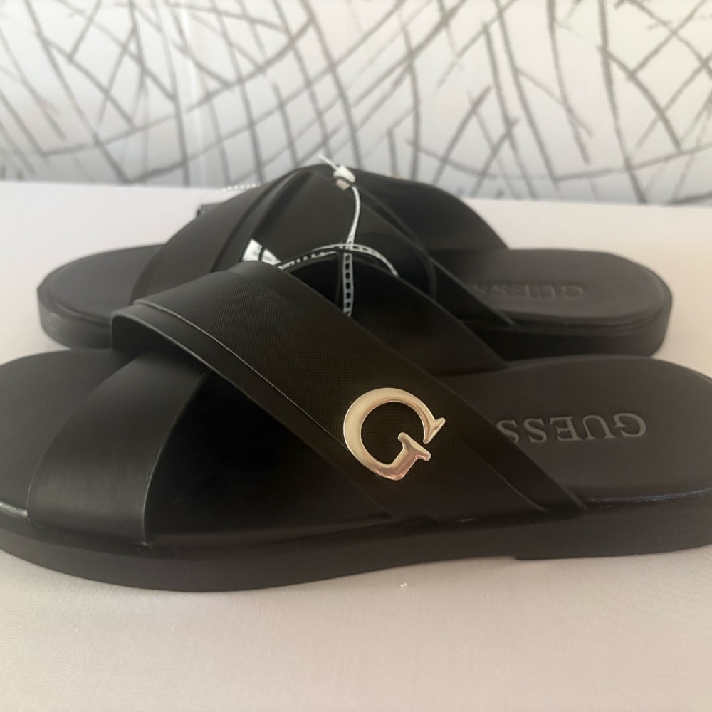 GUESS Black Slide Sandals with Silver Accent - Picture 3 of 6